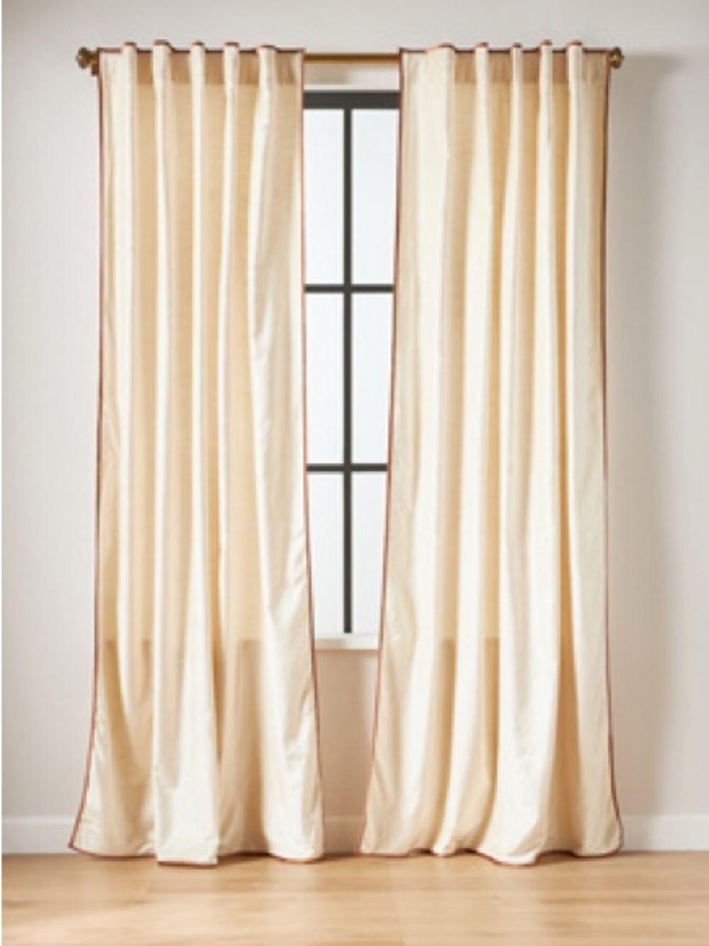 Anthropologie Petra Velvet Curtains - Beige with Blue Trim (2 panels) 84x50